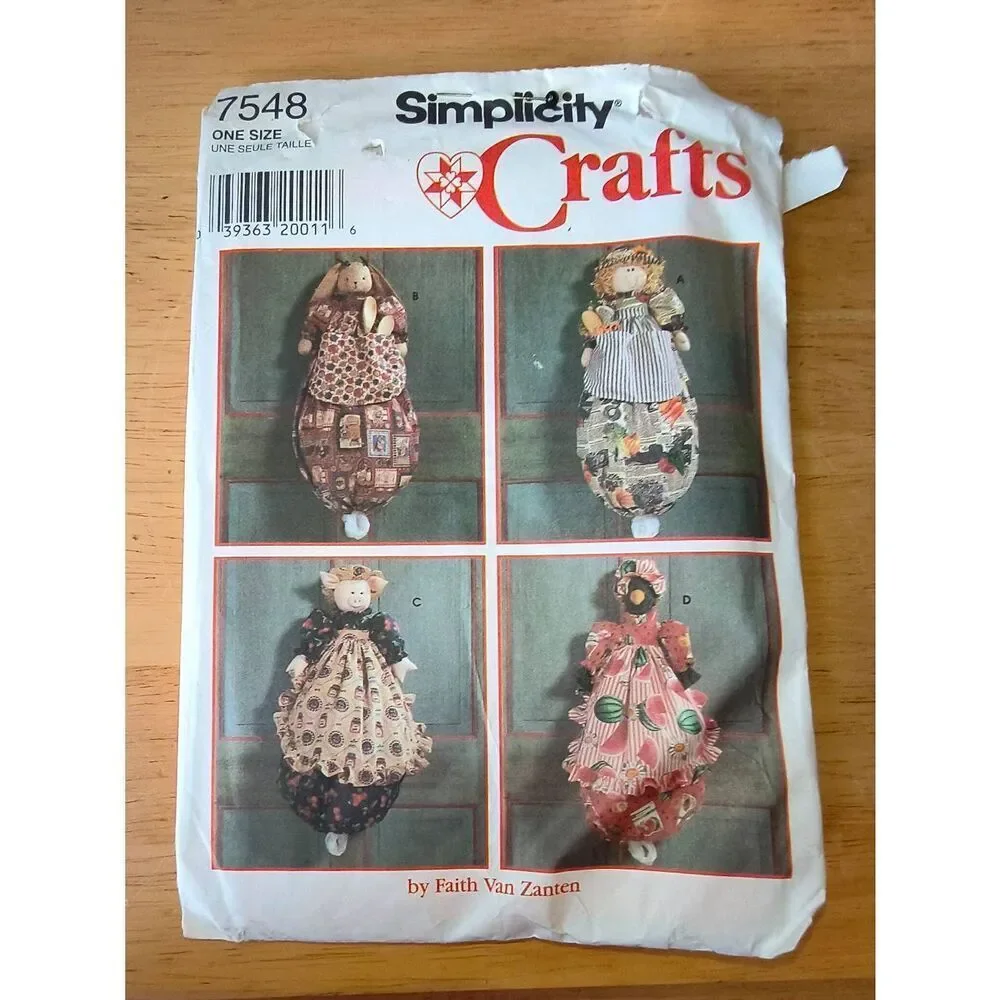 Simplicity Crafts Pattern 7548 Plastic Bag Holder 4-styles Bunny Pig Crow Girl U